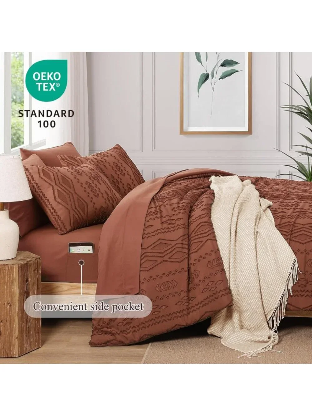 Cozy Autumn Leaf Tufted Boho Comforter Set - 7 Piece Full Size Bedding Ensemble